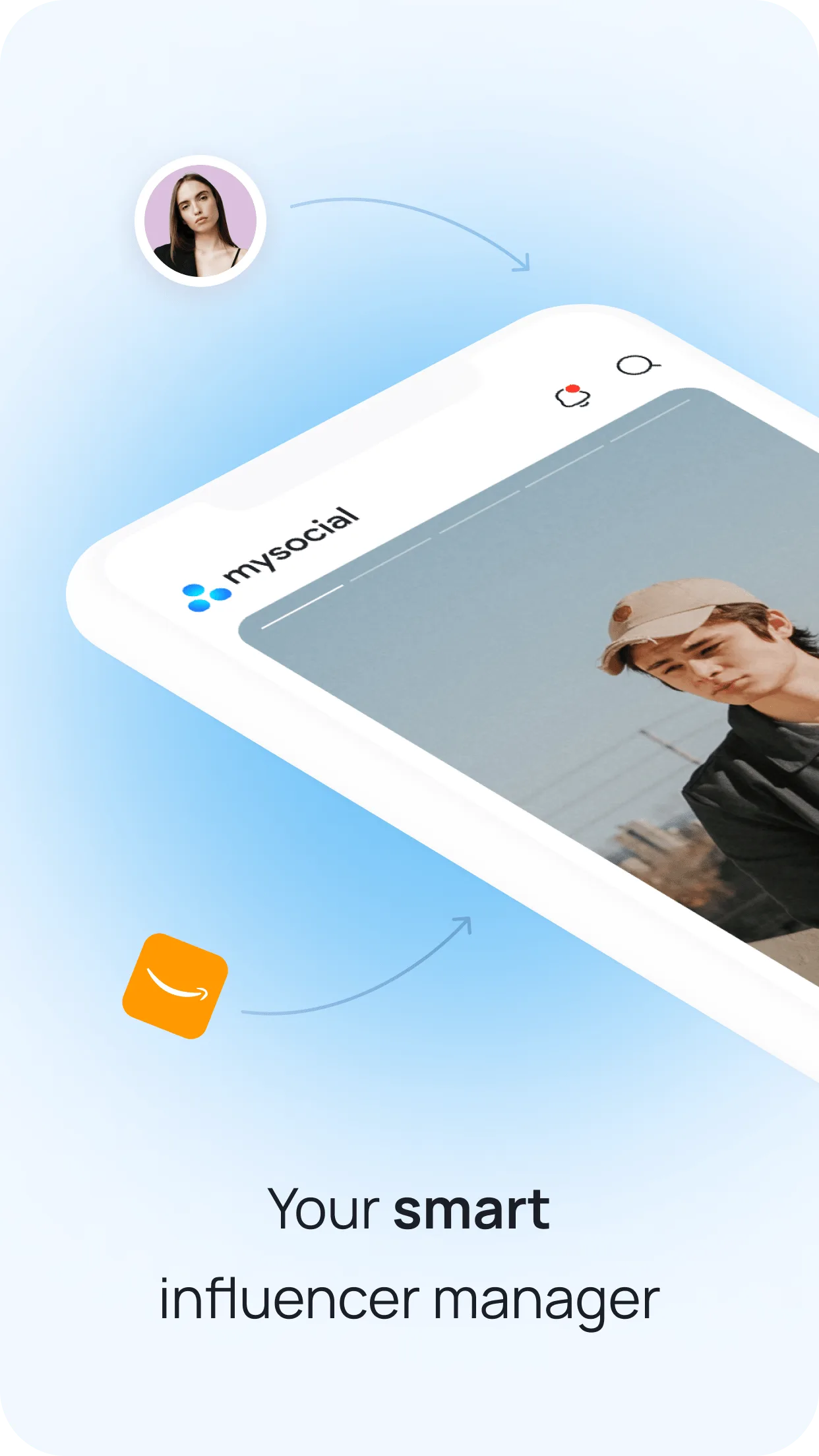 MySocial app showing sponsor search and media kit tools for influencers