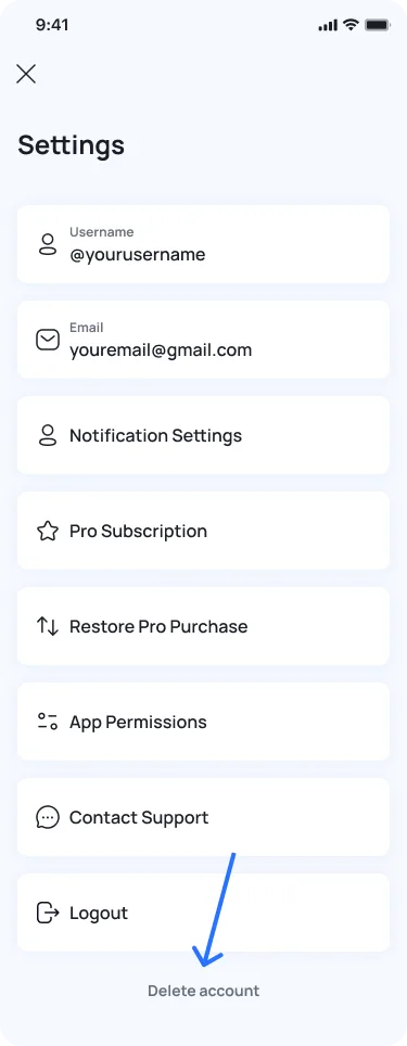 MySocial account settings menu