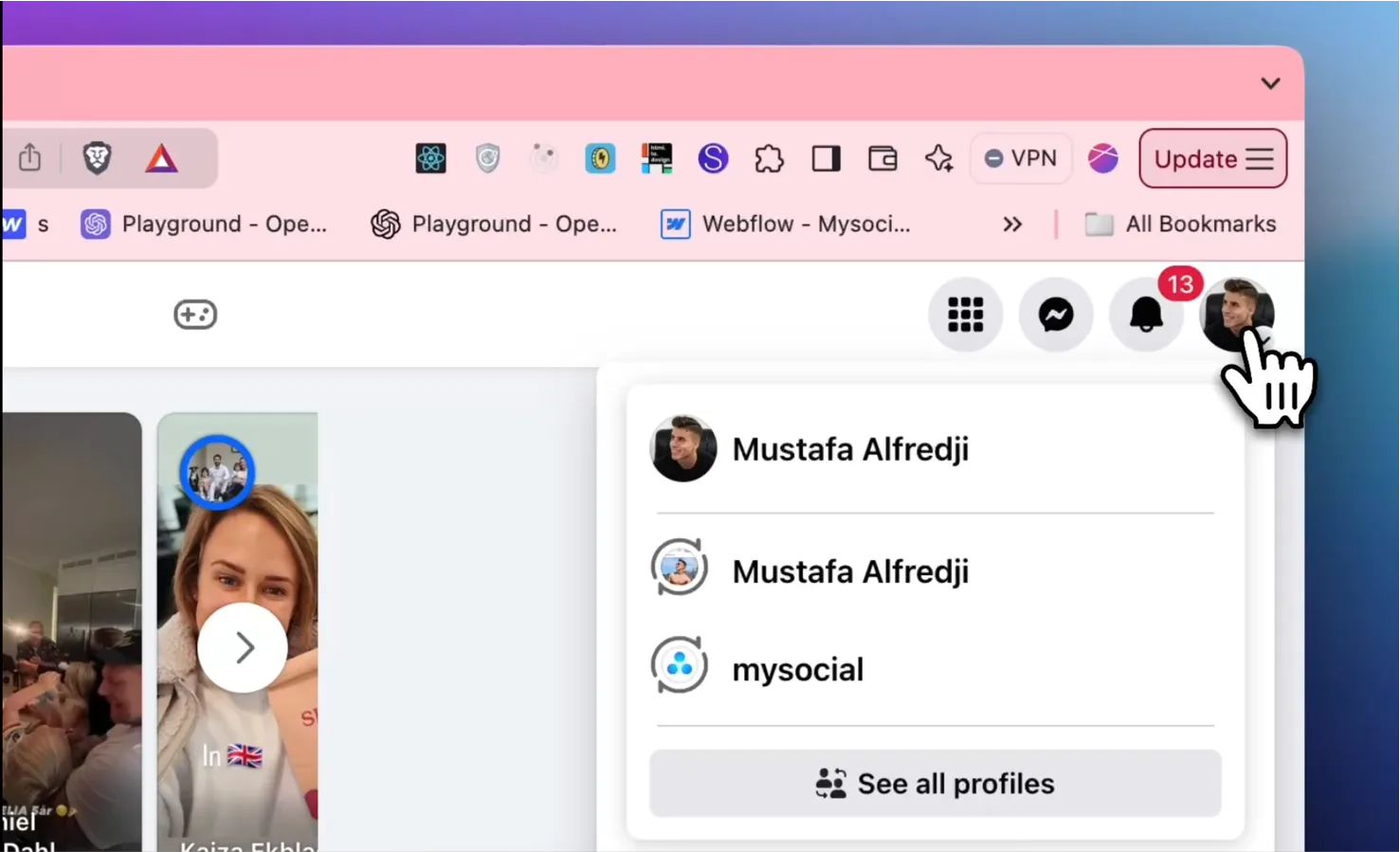 Facebook page selection
