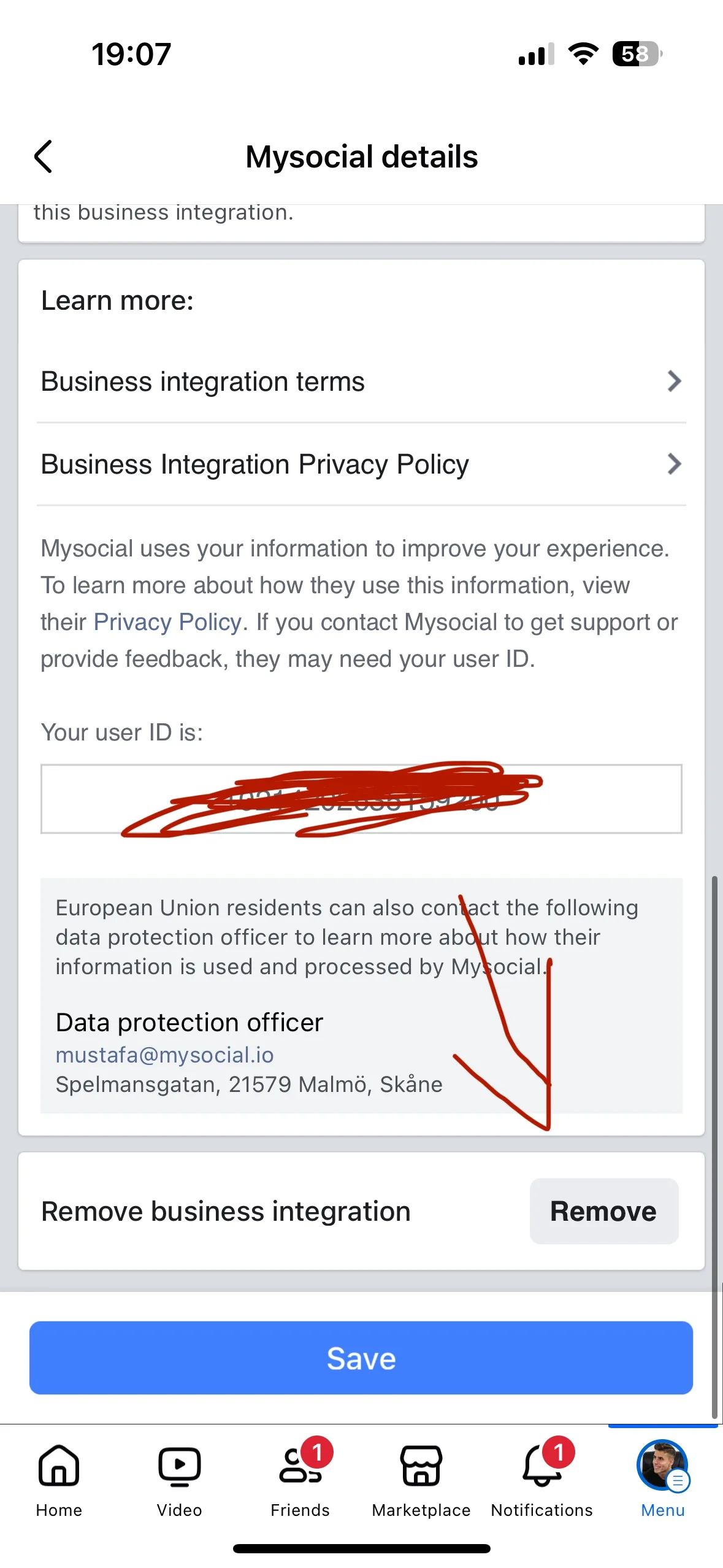 Remove integration button